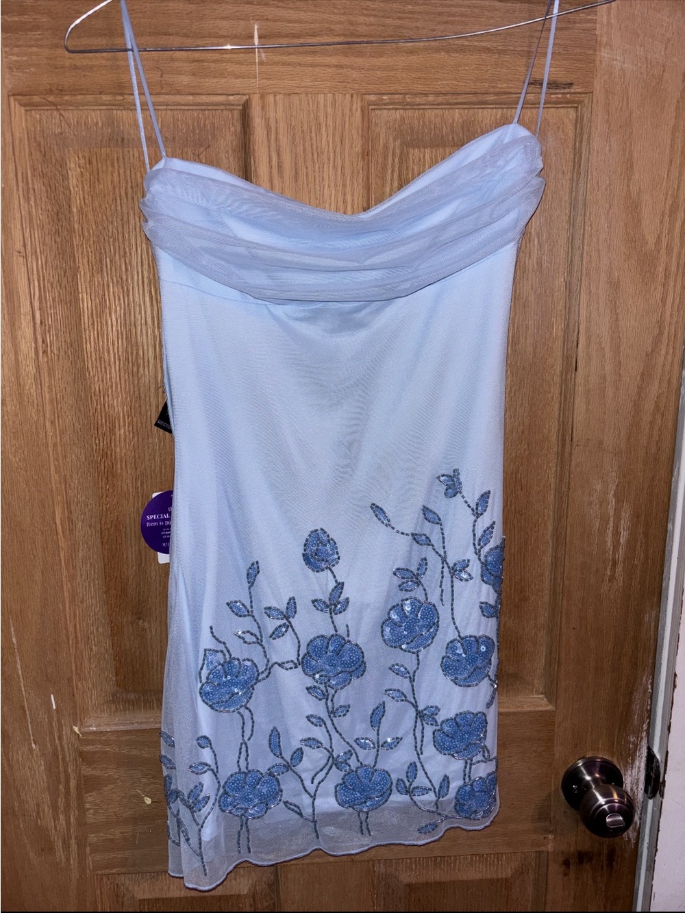Windsor Light Blue Strapless Embroidered Floral Slip Dress